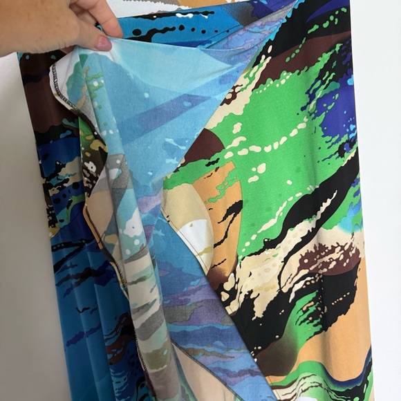 Julian Chang Boho Bold Print Blue Water Color Statement Skirt small made USA - Picture 6 of 15